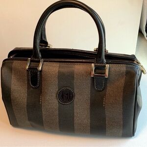 FENDI Vintage Pequin coated canvas bag- black & brown wide stripe- timeless chic